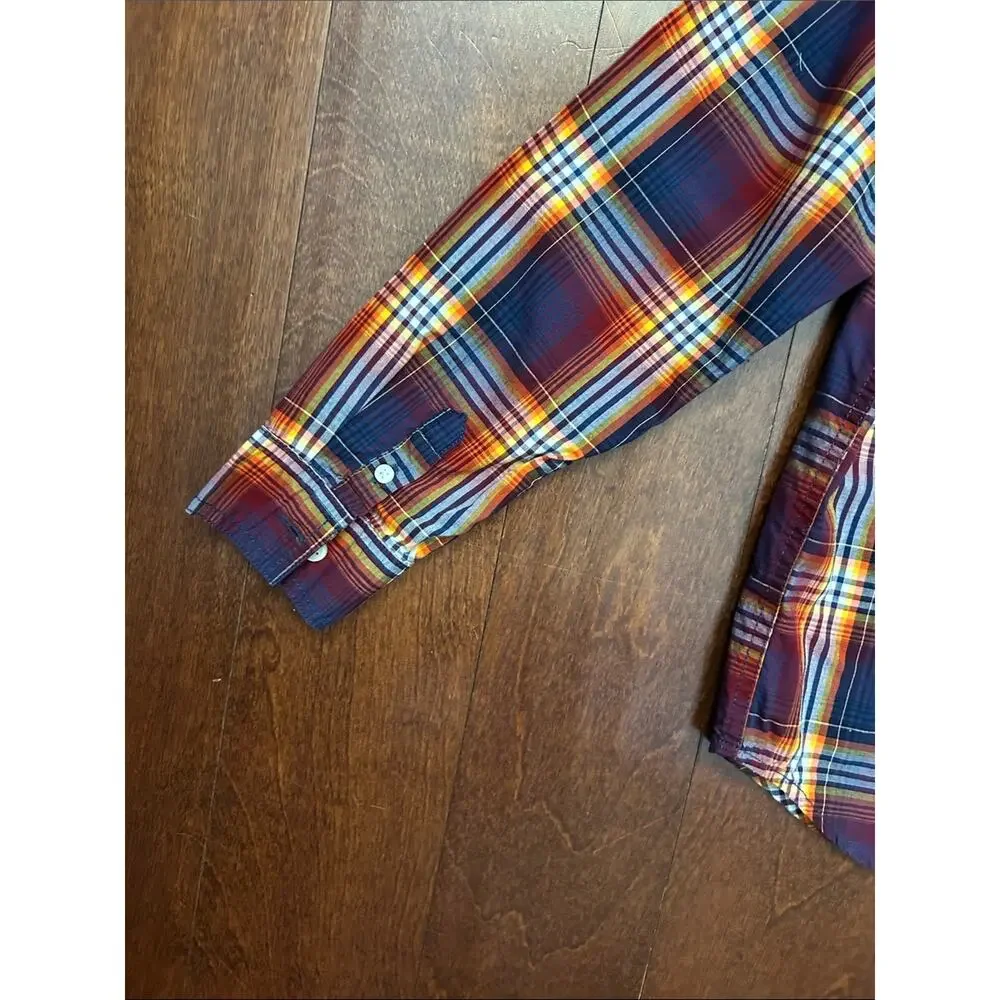 Gymboree Kid’s Plaid Button-Down Shirt in Navy, Red& Yellow, Size L (10-12)